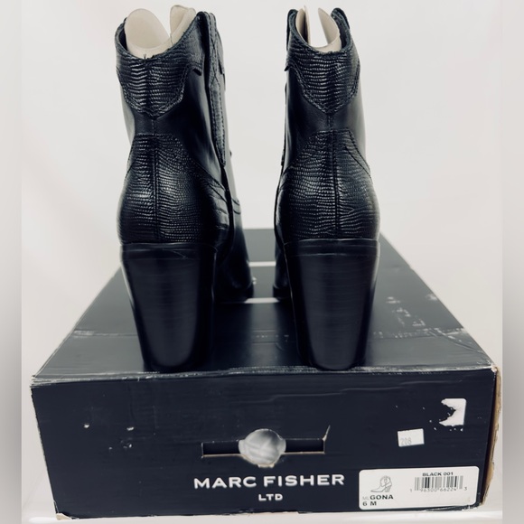 Marc Fisher LTD Black Embossed Gona Leather Pull on Western Boot Pointy … - Picture 6 of 15